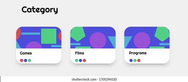 UI design buttons for different apps, programs, stores, websites etc. Categories and pictures with shadows and 3d effect. Eps 10 vector