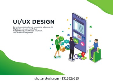 UI design concept with character. hero creative flat isometric vector illustration - Vector