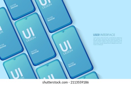 UI design concept, conceptual illustration of smartphone, mobile app or website with multiple option in blue background- Vector Illustration.