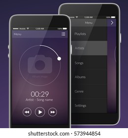 UI design concept with icons and web elements for mobile music application isolated vector illustration