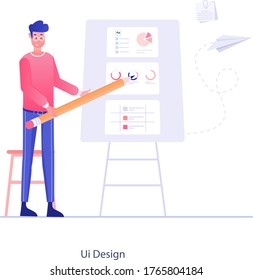 Ilustración conceptual de diseño Ui, diseño de software en estilo editable plano 