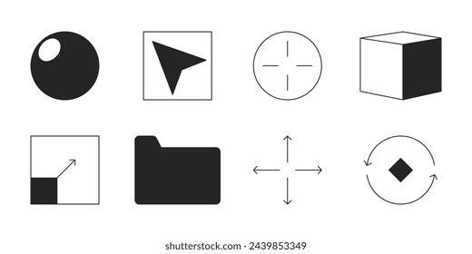 Ui design development black and white 2D line cartoon objects set. Web page responsive control isolated vector outline items collection. computer software monochromatic flat spot illustrations