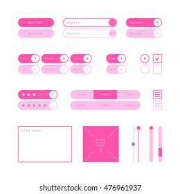 UI design elements vector. Button, search field, selector, checkbox, toggle, radio button, menu links, rating stars, text type field, drop files field, scroller etc.