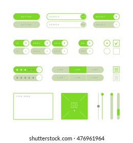 UI design elements vector. Button, search field, selector, checkbox, toggle, radio button, menu links, rating stars, text type field, drop files field, scroller etc.