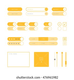 UI design elements vector. Button, search field, selector, checkbox, toggle, radio button, menu links, rating stars, text type field, drop files field, scroller etc.