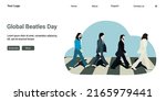 UI design of Global Beatles Day with cartoon character crowd