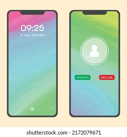 Ui design interface Screen lock on mobile phone and Phone incoming call 