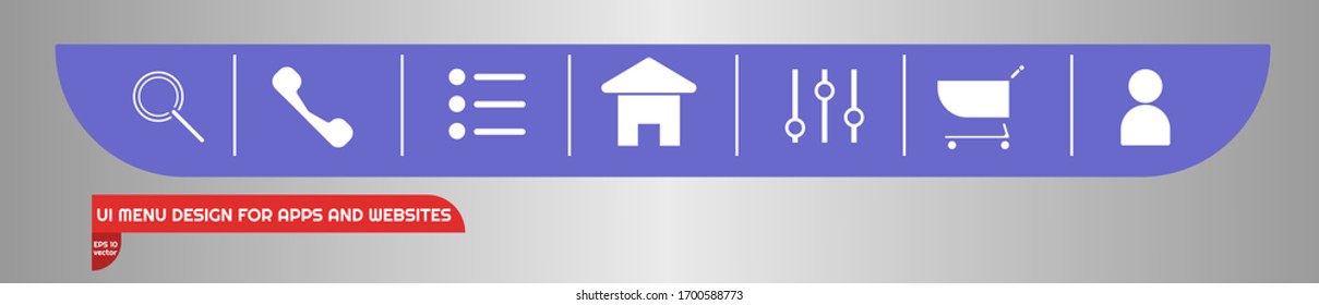 UI design menu bar for websites and apps in minimalist simple stye with blue color. EPS 10 vector