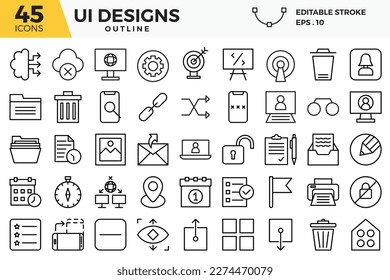UI design (outline) icons set.
The collections includes for web design,app design, UI design,business and finance ,network and communications and other.
