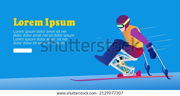 UI
design template of Abstract man skiing on mono-ski isolated on sky
color background.  Vector graphic illustration.
