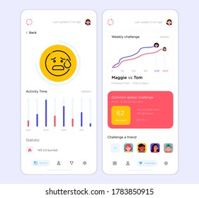 Design-Vorlage für die Aktivität der Benutzeroberfläche. begleitet von Zeilenkarten und ängstlichen Emoticons
