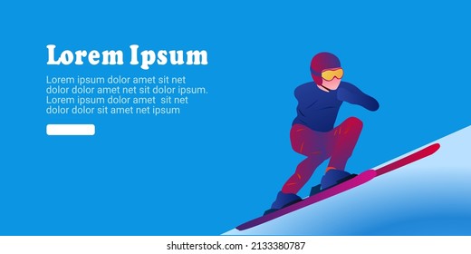 UI design template of women doing sports exercises on a snowboard. Vector graphic illustration. para-alpine skiing 