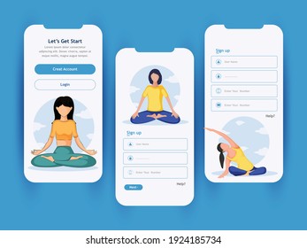 UI design for template of Yoga School, Studio. Modern flat design concept of web page design for website and mobile website. Woman does yoga exercise, yoga pose.