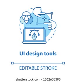 UI design tools concept icon. Software interface development idea thin line illustration. Designing mobile app visuals for user experience. Vector isolated outline drawing. Editable stroke