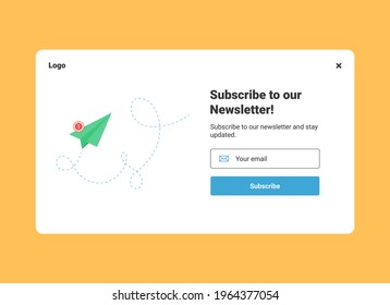 UI design website banner template of email marketing with paper airplane for subscribe to newsletter