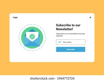 UI design website banner template of email marketing with open letter and check mark for subscribe to newsletter