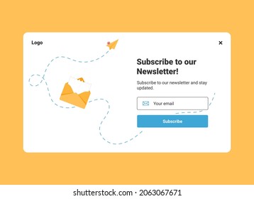 Plantilla de banner del sitio web de diseño de la interfaz de usuario para marketing por correo electrónico con carta abierta para suscribirse al boletín