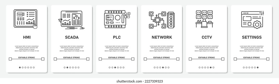 UI Development Digital Menu HMI SCADA PLC Netzüberwachung Status Website Mobile App Bildschirme einfache vektor flach Design