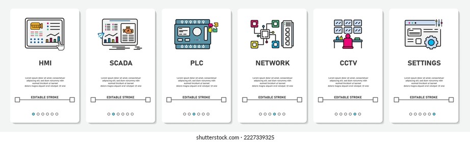 UI Development Digital Menu HMI SCADA PLC Netzüberwachung Status Website Mobile App Bildschirme einfache vektor flach Design