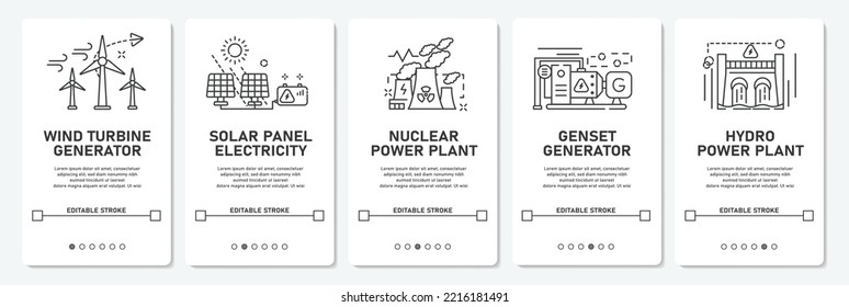 UI Development Generator Power Plant With Wind Turbine, Solar Cell, Nuclear, Genset, Hydro Power Logo Simple Vector Editable Stroke