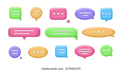 Ui Dialoguing Bubbles. App Cartoon Speech Bubble Set For Warning Talk Advertising Chat Messaging, 3d Live Box Forms, Chatting Thinking Clouds Ballons Design