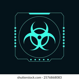 UI digital icon. Radioactivity pictogram. Radiation warning. Nuclear energy. Power atomic reactor. Danger toxic pollution. Risk caution. Radioactive computer sign. Neon frame. Vector attention symbol