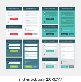 UI elements, 4 sets of login, newsletter and registration form, flat vector design svg