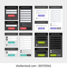 UI elements, 4 sets of login, newsletter and registration form, flat design svg