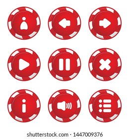 
UI elements. Buttons in the form of candies of happy colors (user, arrows rewind, play, pause, exit, options, information, sound) for the design of the interface of games and applications.
