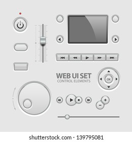 UI Elements Design Light Gray. Elements: Buttons, Switchers, Slider