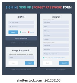 UI elements, Login, Registration and Forgot password form, flat design svg