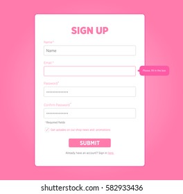 UI elements Pink Registration form, flat design