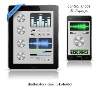 UI elements for tablets and smartphones. Control knobs and displays. EPS 10 vector illustration