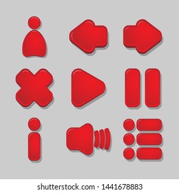 
UI elements. User icons, scroll, play, pause, exit, information, volume and options (settings) for website design, game interfaces and applications.
