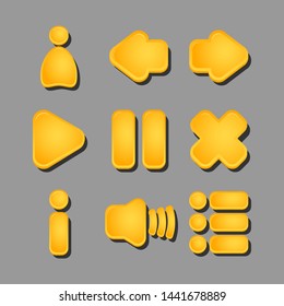 
UI elements. User icons, scroll, play, pause, exit, information, volume and options (settings) for website design, game interfaces and applications.
