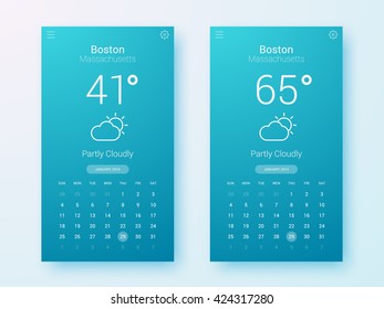 UI Elements, Weather Application User Interface Concept, Vector EPS 10 Illustration