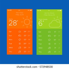 Ui elements, weather application user interface concept, Vector EPS 10 Illustration.