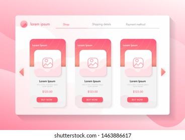 Ui elements for web store or mobile app. Online internet shop template. Trendy flat banners with place for products image.  Browser window.