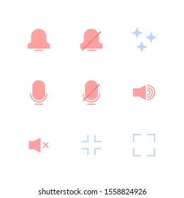 UI Essential icon set = Bell, Silent, Clean, Microphone, No Microphone, Volume On, Volume Off, Minimize, Fullscreen