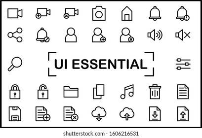 UI Essential Icon Set Contain Such Icon as user, avatar, camera, video, lock, secure, folder, delete and more. Outline Style 48 x 48 Pixel Perfect