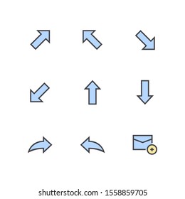 UI Essential icon set = Diagonal Arrow, right, left, up, share, reply, add email