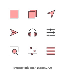 UI Essential icon set = Maximize, restore down, share, send, megaphone, sort, search file, setting, hamburger