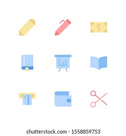 UI Essential icon set = Pencil,Pen, Money, Book, presentation, open book, atm, wallet, scissor