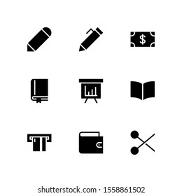 UI Essential icon set = Pencil,Pen, Money, Book, presentation, open book, atm, wallet, scissor