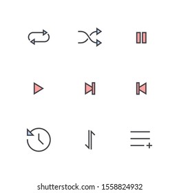 UI Essential icon set = Repeat, Shuffle, Stop, Play, Next, Back, Clockwise, Data, add list