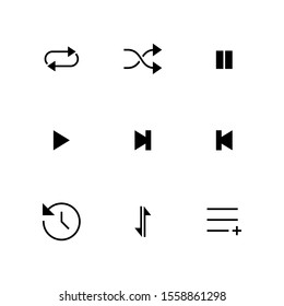 UI Essential icon set = Repeat, Shuffle, Stop, Play, Next, Back, Clockwise, Data, add list