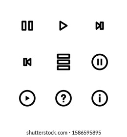 UI Essential icon set = stop, play, next, back, menu, stop, play circle, ask, information