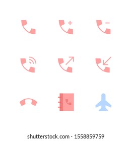 UI Essential icon set = Telephone, add, delete, signal, phone out, phone in, missed call, phone book, airplane mode