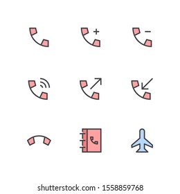 UI Essential icon set = Telephone, add, delete, signal, phone out, phone in, missed call, phone book, airplane mode