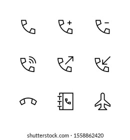 UI Essential icon set = Telephone, add, delete, signal, phone out, phone in, missed call, phone book, airplane mode